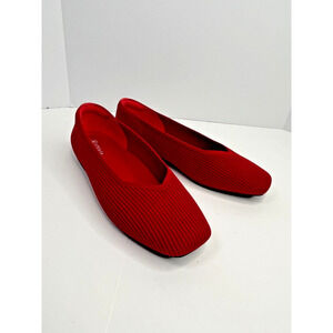 New VIVAIA Margot 2.0 Square Toe Flats Womens Size 39W US 8 Ruby Red Ribbed Knit